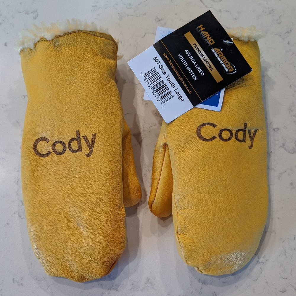 NWT Tan Premium Leather Waterproof Boa Lined Mittens Size Youth Large - Cody